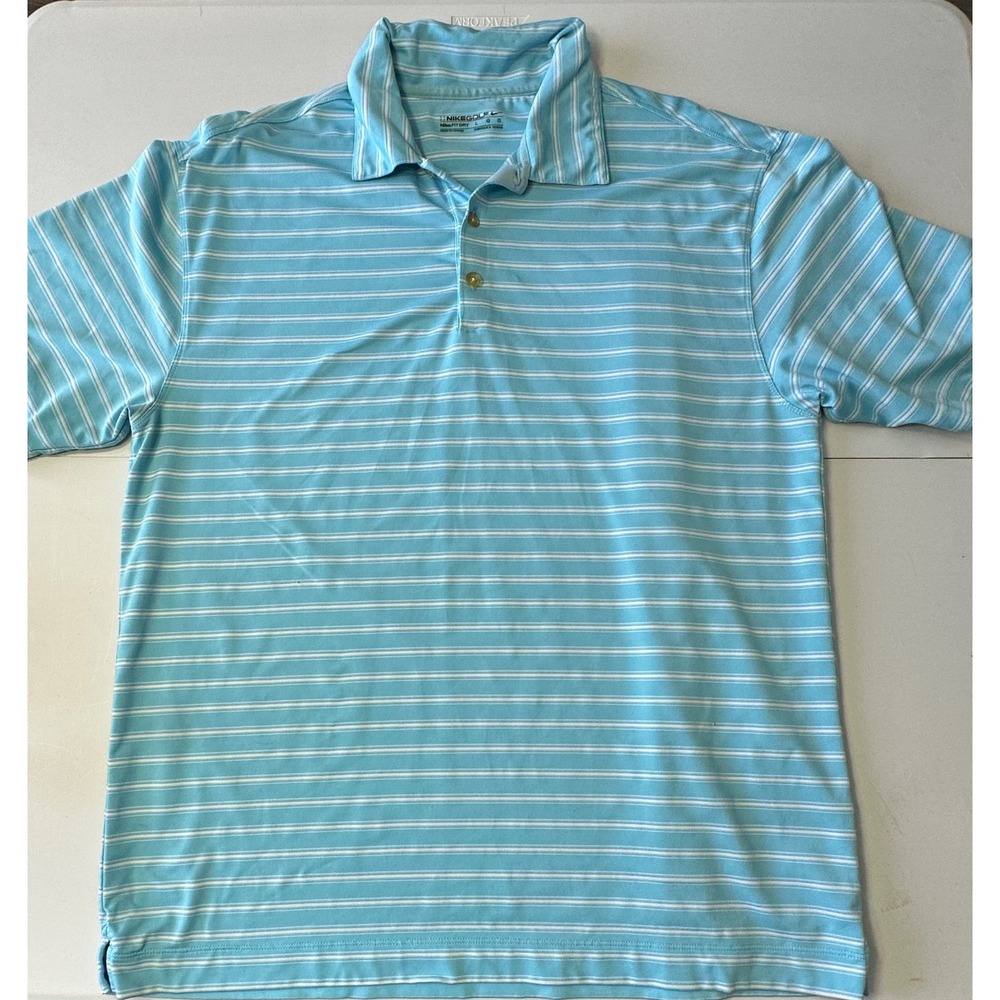 Nike Golf Fit Dry Polo Shirt Mens Large Blue White Striped Short Sleeve Swoosh